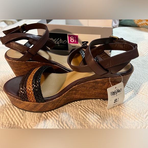 Mossimo Vondra Platform Heel Pumps Braided Tan Black Wood tone Sole 70s Size 8.5 - Picture 16 of 16